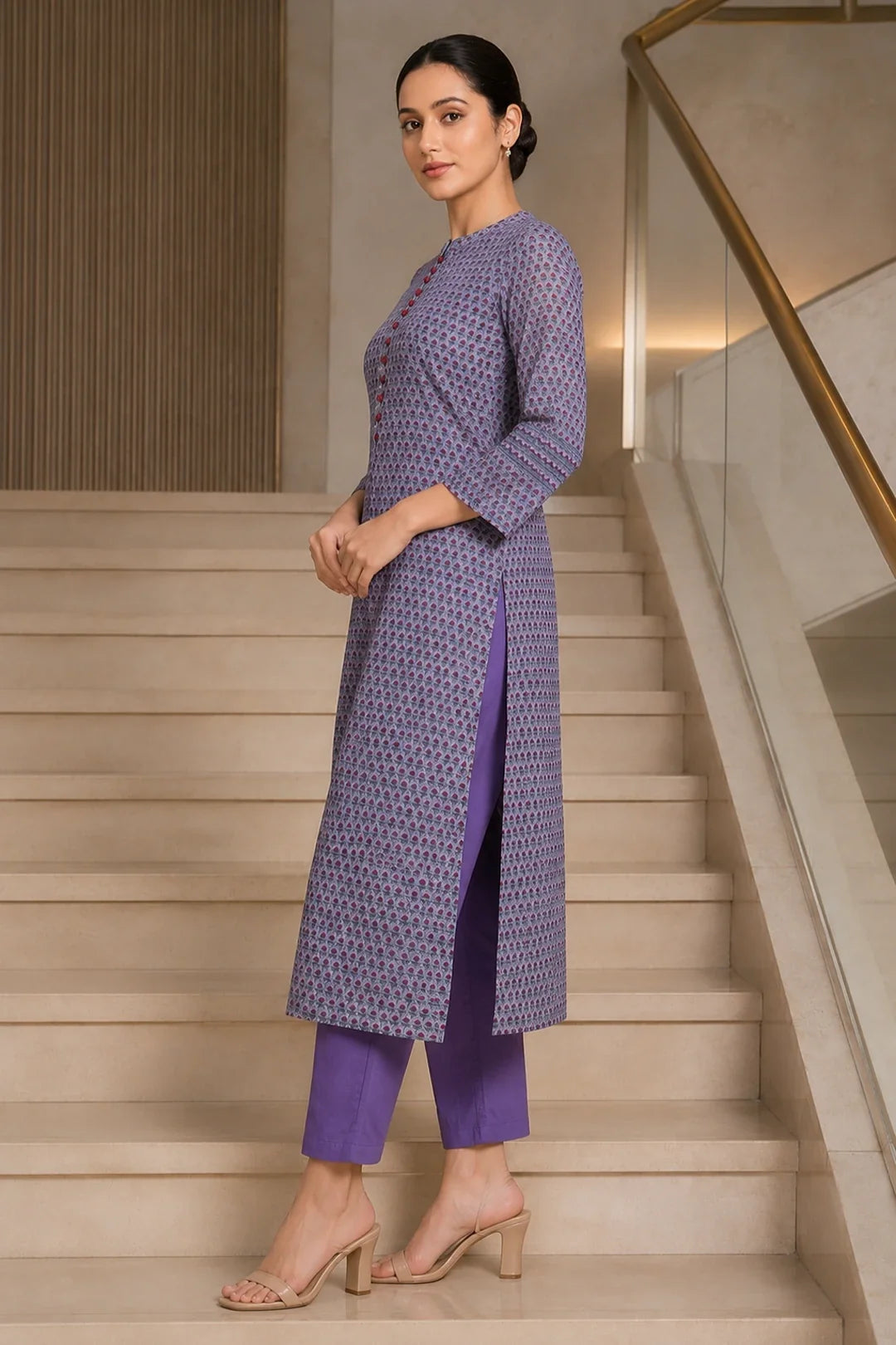 Mahi Kota Doria Block Printed Kurta & Pant Set