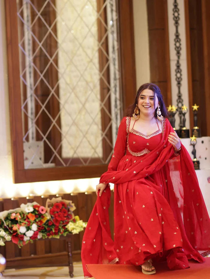 Nehas Red Embroidered Anarkali Suit | Gulaal Jaipur