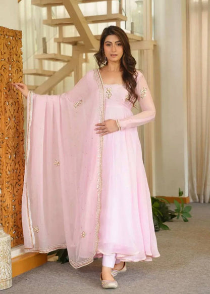 Nisha Baby Pink Embroidered Anarkali Suit Set with Dupatta | Gulaal Jaipur
