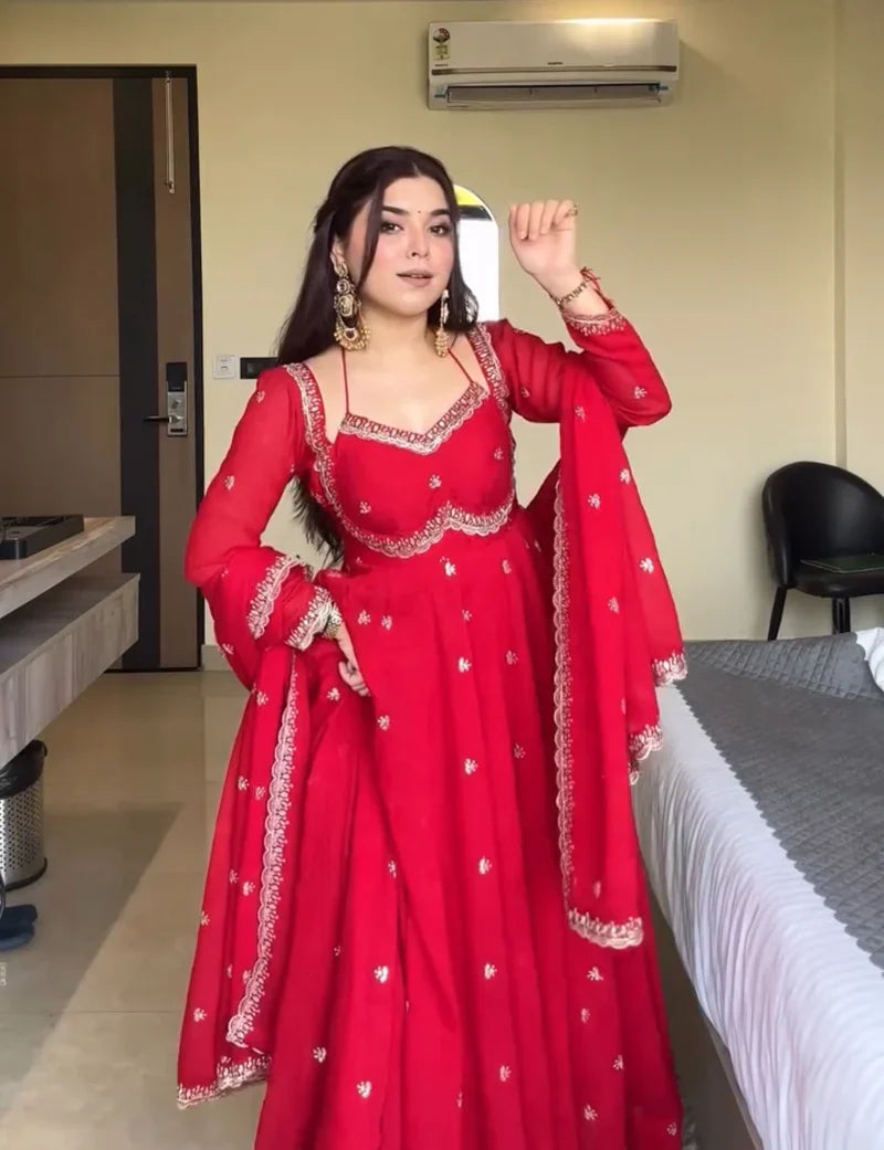 Nehas Red Embroidered Anarkali Suit | Gulaal Jaipur