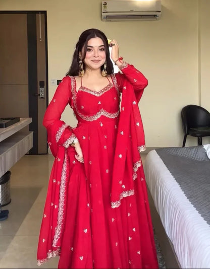Nehas Red Embroidered Anarkali Suit | Gulaal Jaipur