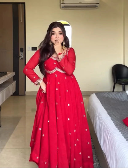 Nehas Red Embroidered Anarkali Suit | Gulaal Jaipur