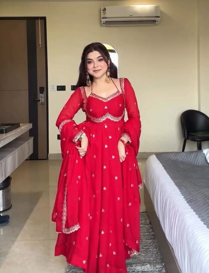 Nehas Red Embroidered Anarkali Suit | Gulaal Jaipur