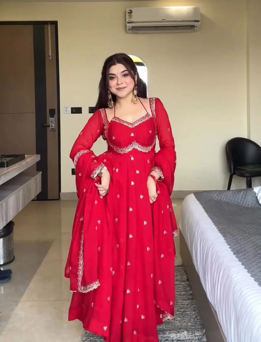 Nehas Red Embroidered Anarkali Suit | Gulaal Jaipur