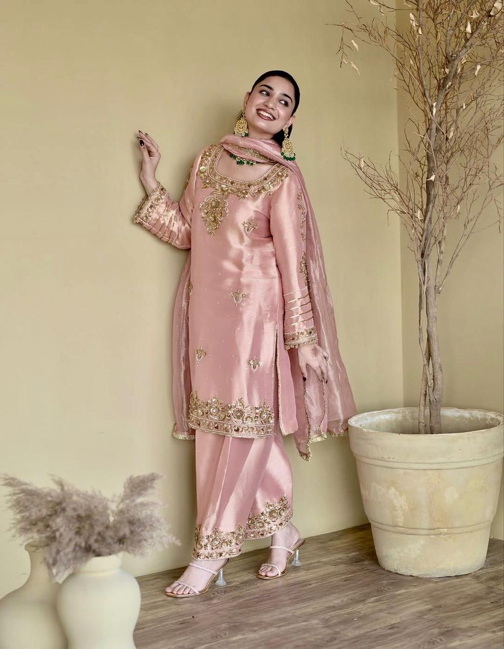 Ziva Pearl-Embellished Silk Palazzo Set | Gulaal Jaipur