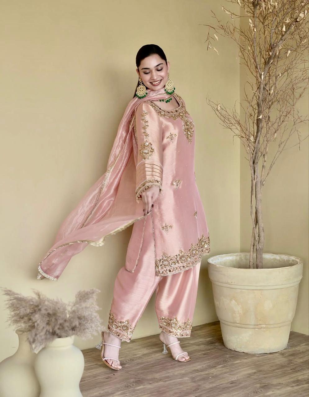 Ziva Pearl-Embellished Silk Palazzo Set | Gulaal Jaipur