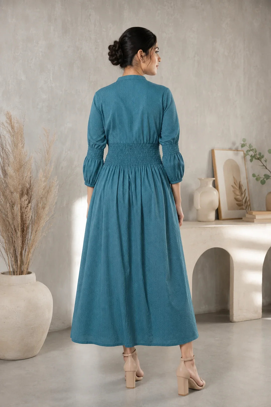 Prussian Blue Cotton Kantha Comfy Dress
