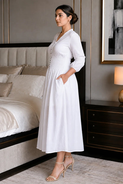 Off-White Cotton Kantha Comfy Dress