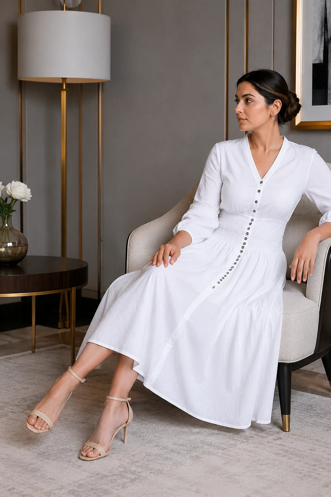 Off-White Cotton Kantha Comfy Dress