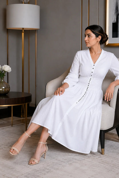 Off-White Cotton Kantha Comfy Dress