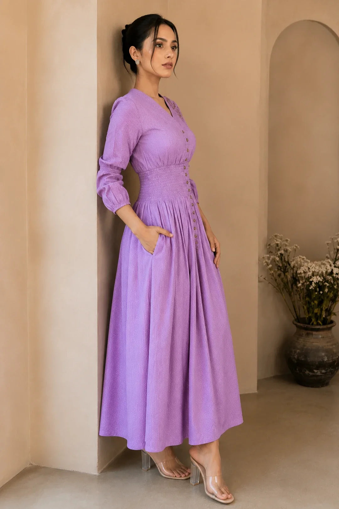 Mauve Cotton Kantha Comfy Dress