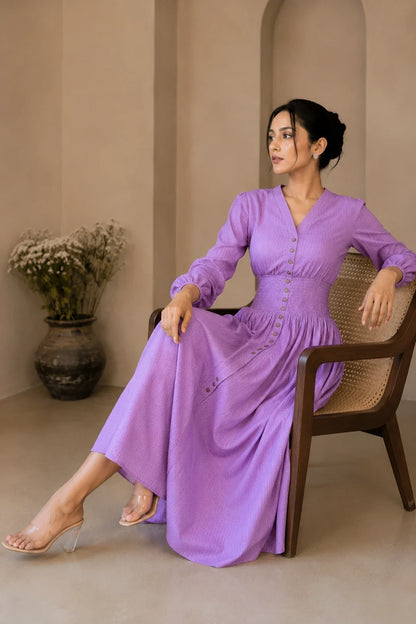 Mauve Cotton Kantha Comfy Dress