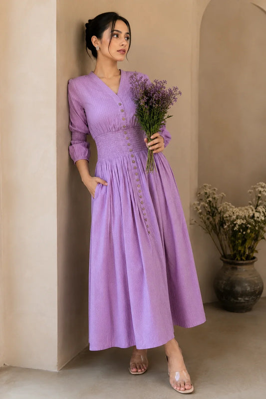 Mauve Cotton Kantha Comfy Dress