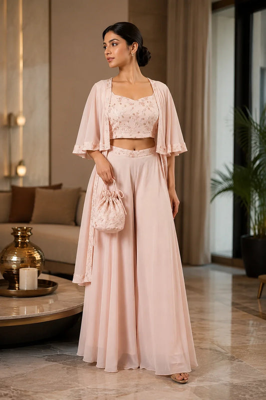 Blush Pink Sequin Embroidered Co-Ord Set