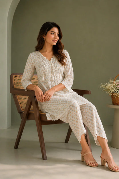 Aizah Block Printed Kurta & Tulip Pants Set