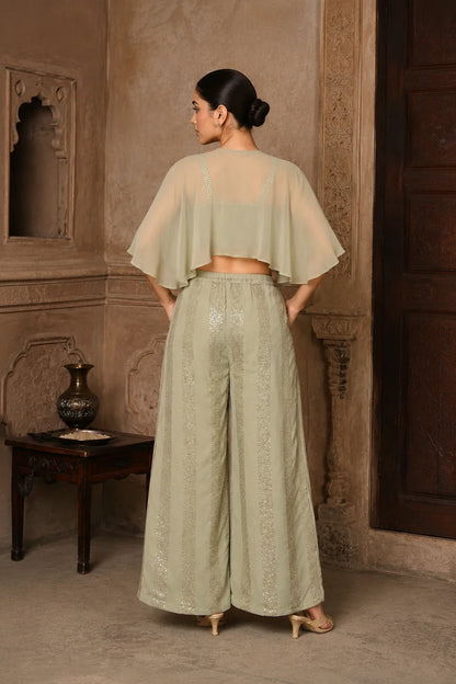 Dipta Sage Grey Sequin Georgette Co-Ord Set
