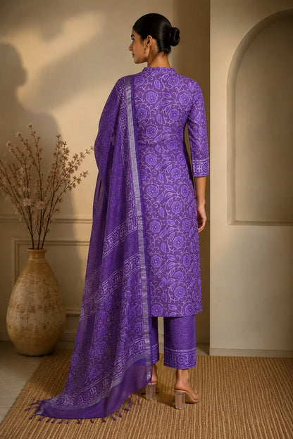 Aarya Block Printed Kurta-Pants & Dupatta Set
