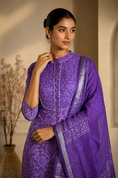Aarya Block Printed Kurta-Pants & Dupatta Set