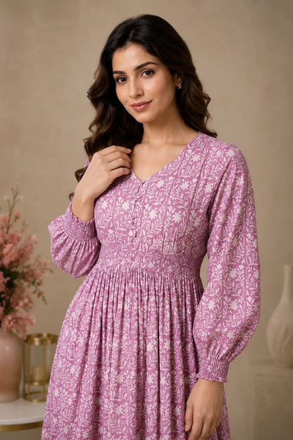 Turvi Floral Block Printed Dress