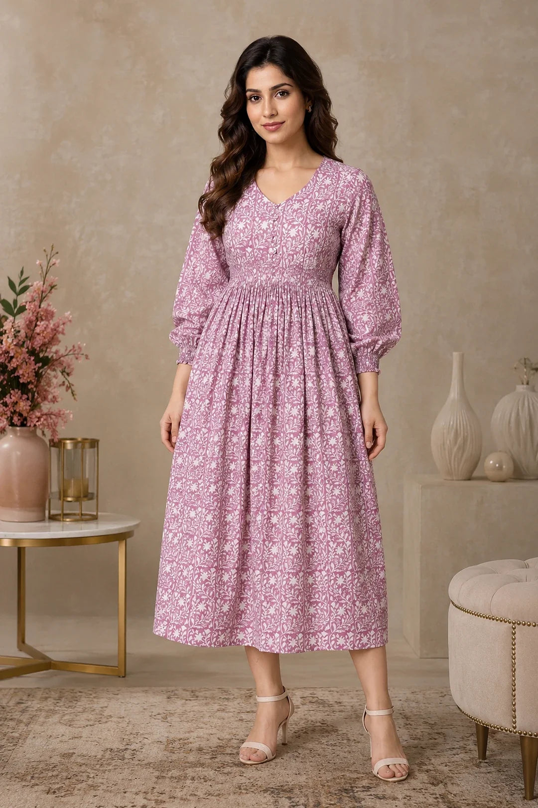 Turvi Floral Block Printed Dress