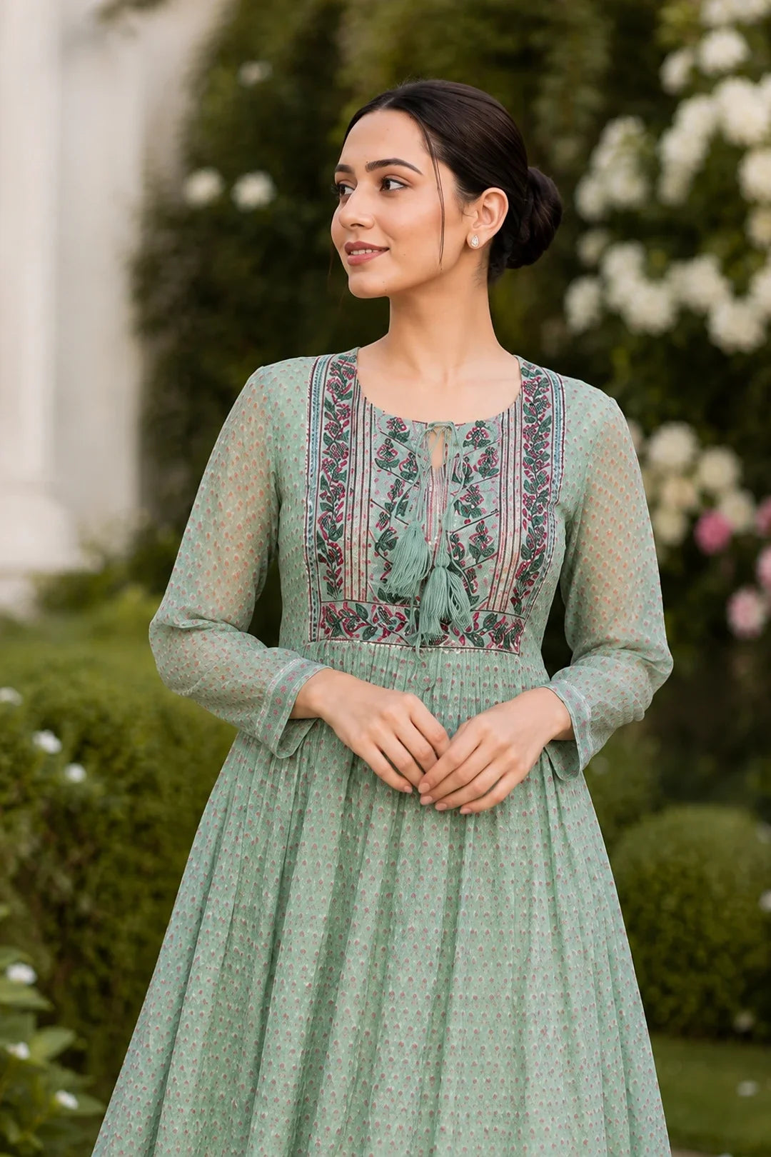 Ahila Kota Doria Block Printed Maxi Dress