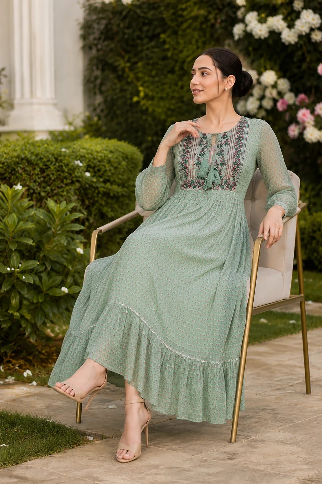 Ahila Kota Doria Block Printed Maxi Dress