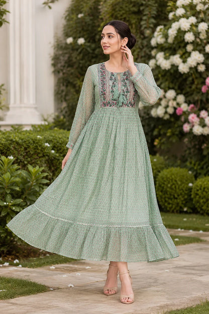 Ahila Kota Doria Block Printed Maxi Dress