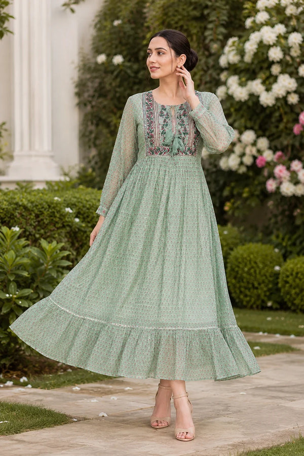 Ahila Kota Doria Block Printed Maxi Dress