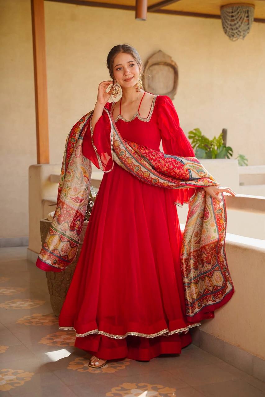 Luxury Red Party-Wear Anarkali Suit Set for Women | Gulaal Jaipur