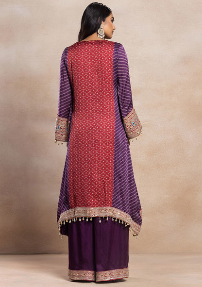 Rangrez Red and Purple Bandhani Kurta Palazzo Set | Gulaal Jaipur