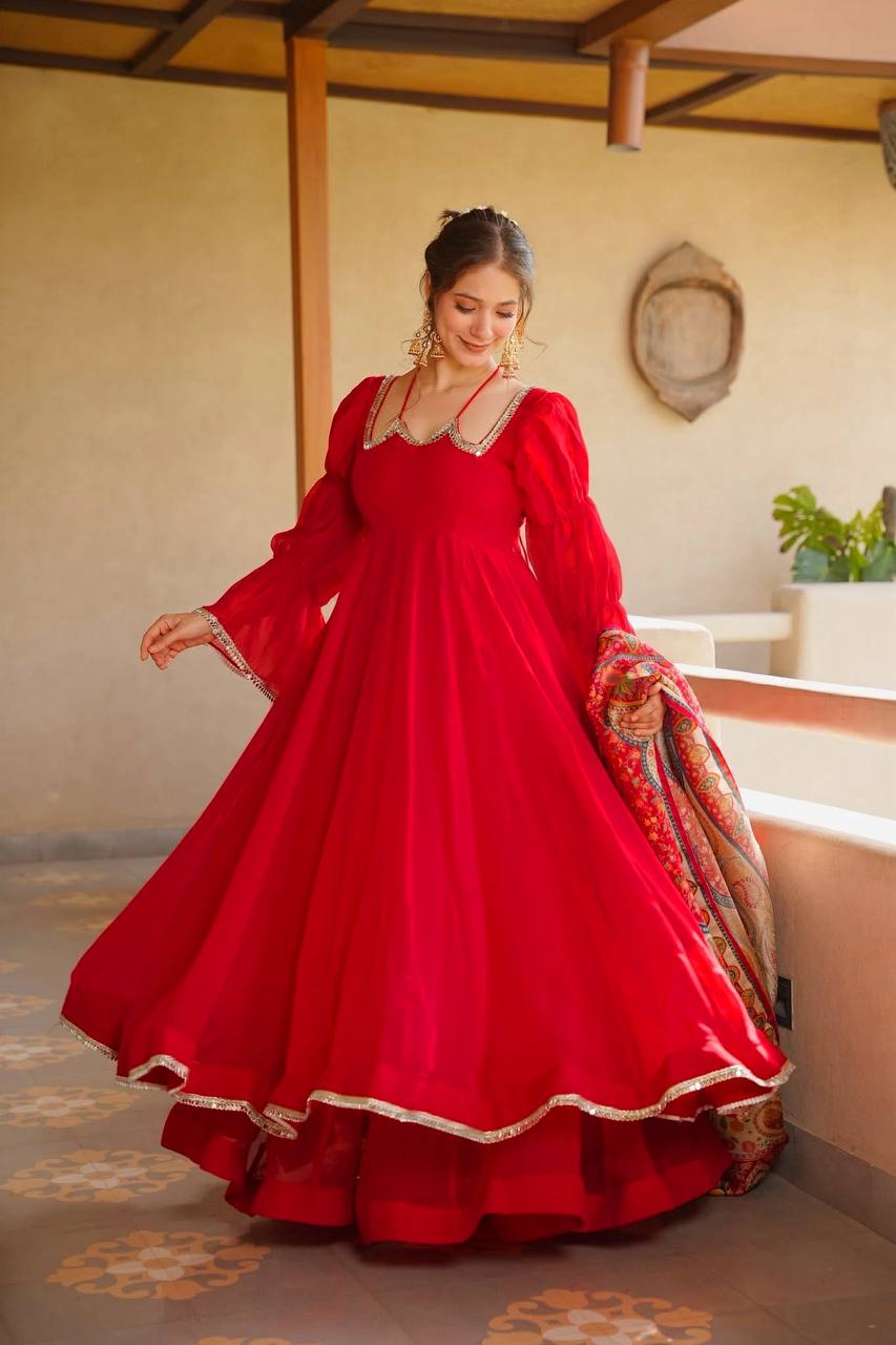 Luxury Red Party-Wear Anarkali Suit Set for Women | Gulaal Jaipur