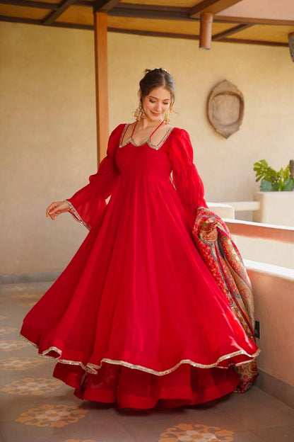 Luxury Red Party-Wear Anarkali Suit Set for Women | Gulaal Jaipur