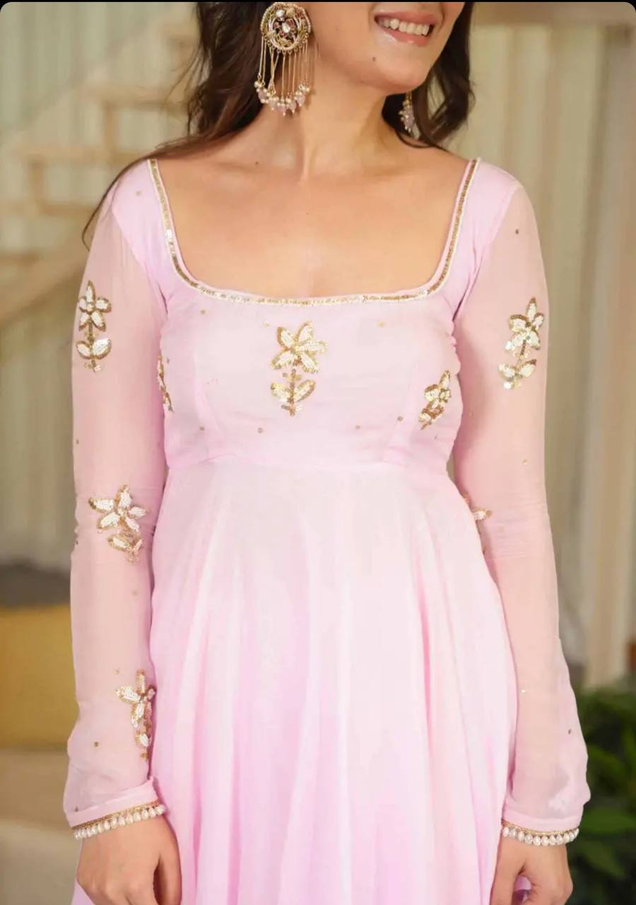 Nisha Baby Pink Embroidered Anarkali Suit Set with Dupatta | Gulaal Jaipur