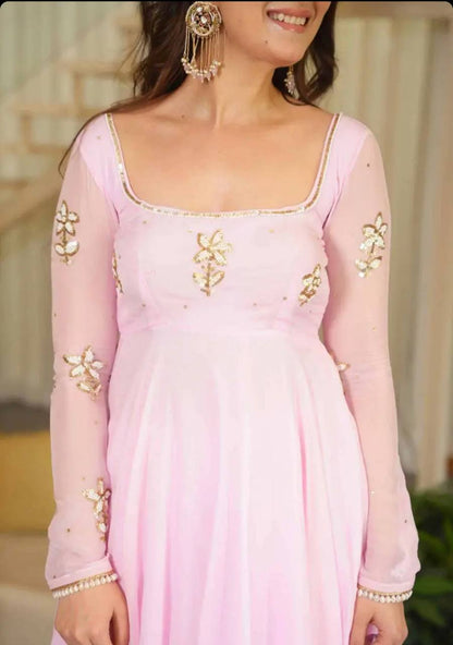Nisha Baby Pink Embroidered Anarkali Suit Set with Dupatta | Gulaal Jaipur