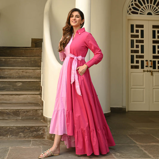 Two-Tone Pink Cotton Dress