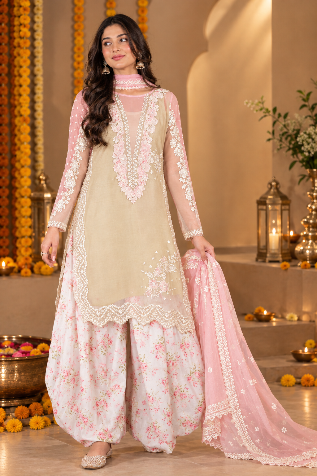 Gulaal Jaipur – Blush Bloom Embroidered Punjabi Suit Set