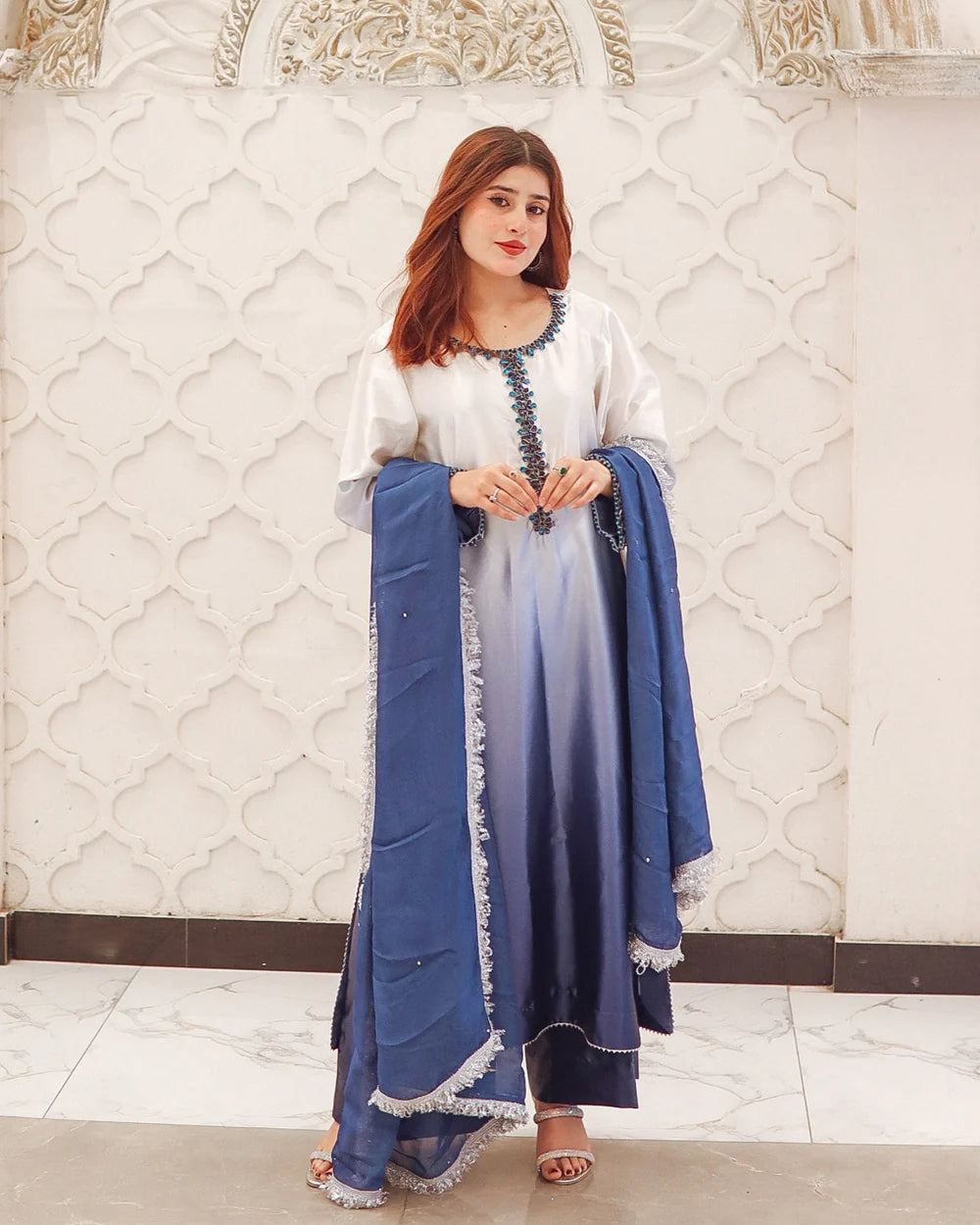 Mayura Sky-Blue and Indigo Handcrafted Suit Set | Gulaal Jaipur