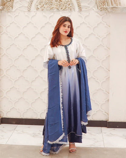 Mayura Sky-Blue and Indigo Handcrafted Suit Set | Gulaal Jaipur