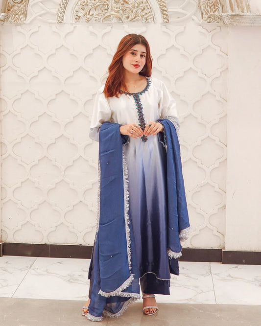 Mayura Sky-Blue and Indigo Handcrafted Suit Set | Gulaal Jaipur