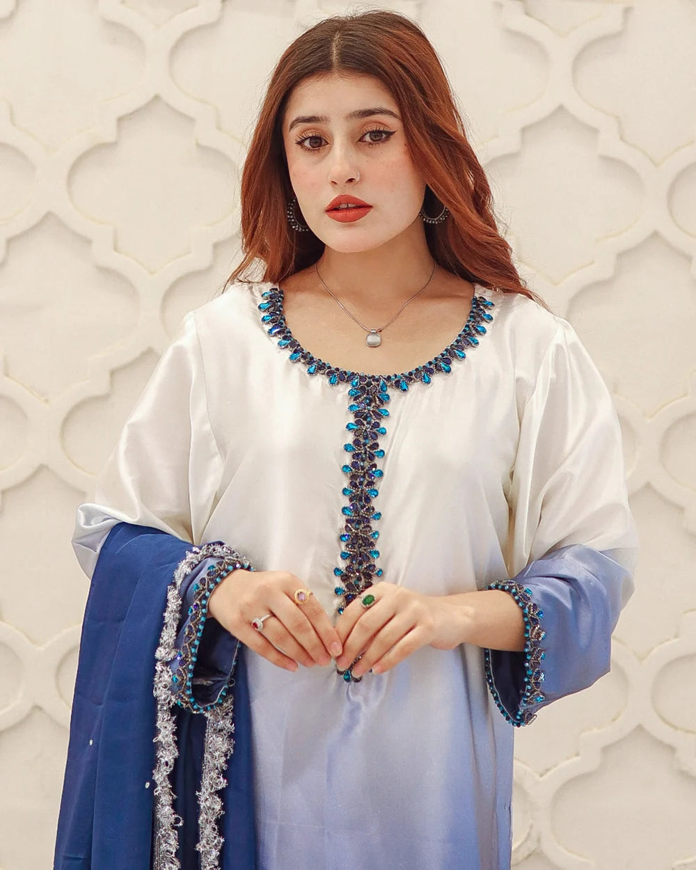 Mayura Sky-Blue and Indigo Handcrafted Suit Set | Gulaal Jaipur