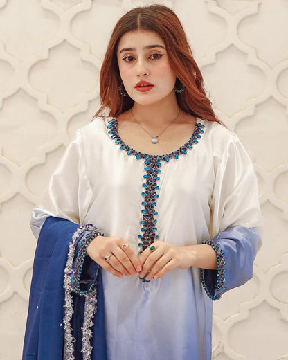 Mayura Sky-Blue and Indigo Handcrafted Suit Set | Gulaal Jaipur