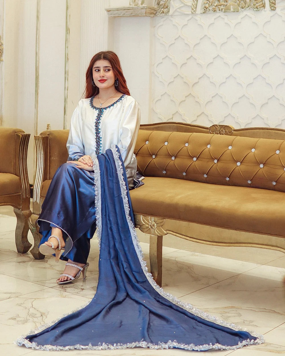 Mayura Sky-Blue and Indigo Handcrafted Suit Set | Gulaal Jaipur