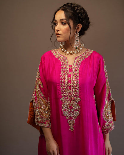 Royal Fuchsia Embroidered Palazzo Suit Set | Gulaal Jaipur