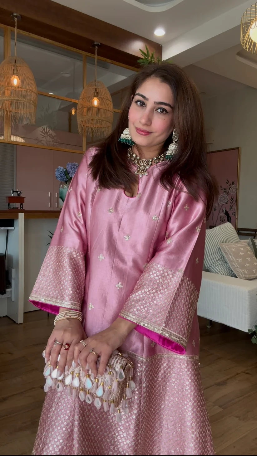 Pink Gajji Silk 3 Piece Suit Set