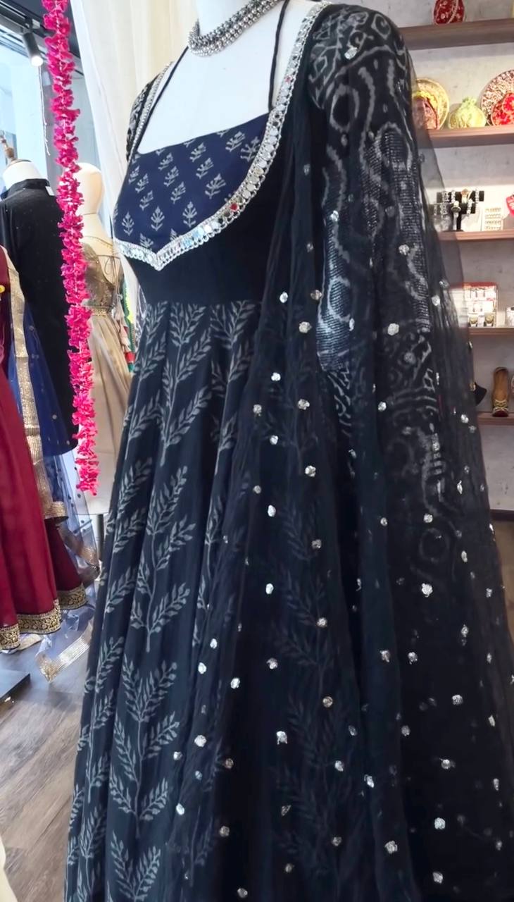 Navy Blue Designer Anarkali Premium Suit Set | Gulaal Jaipur