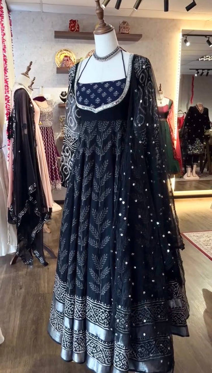 Navy Blue Designer Anarkali Premium Suit Set | Gulaal Jaipur