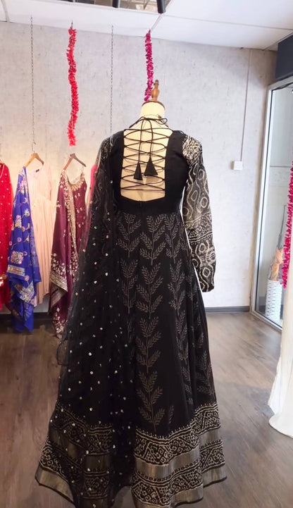 Navy Blue Designer Anarkali Premium Suit Set | Gulaal Jaipur