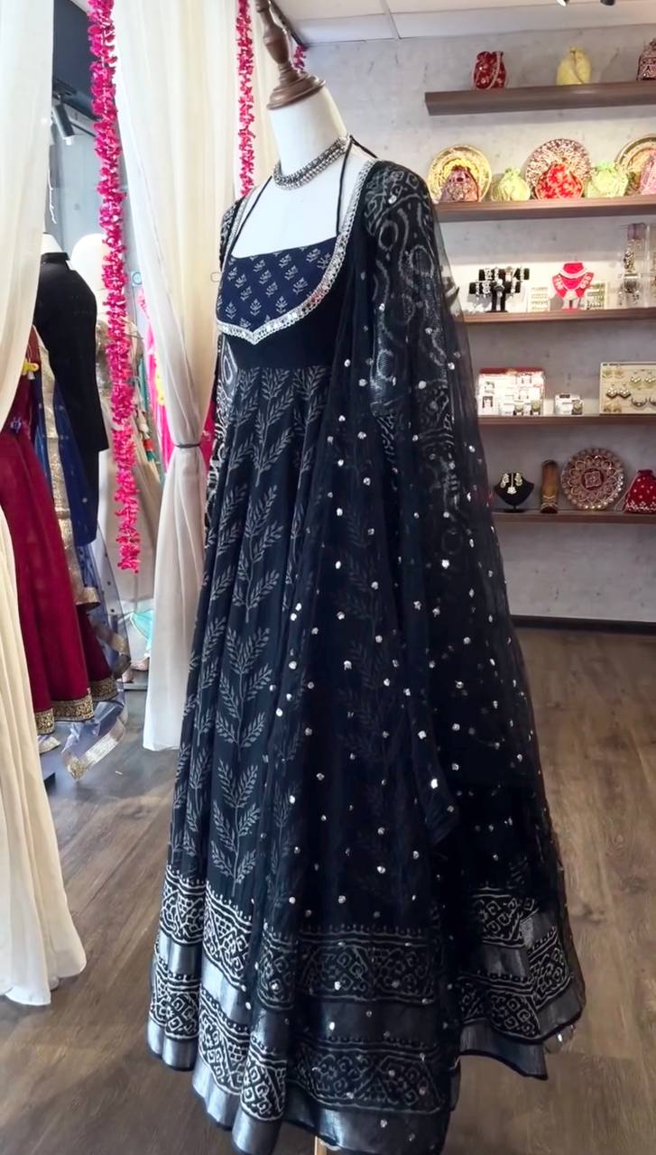 Navy Blue Designer Anarkali Premium Suit Set | Gulaal Jaipur