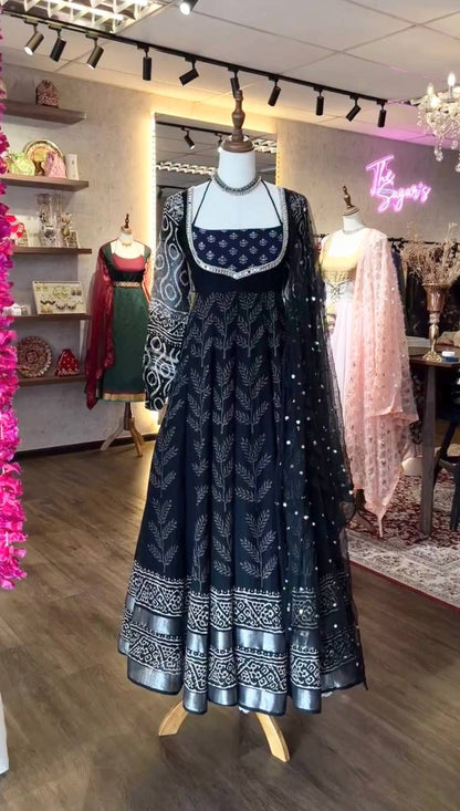 Navy Blue Designer Anarkali Premium Suit Set | Gulaal Jaipur