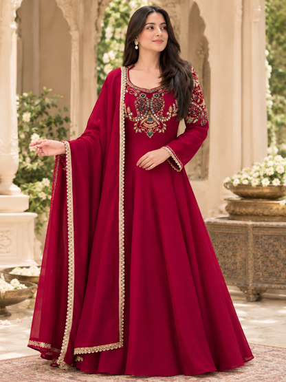 Royal Wine Embroidered Anarkali Set